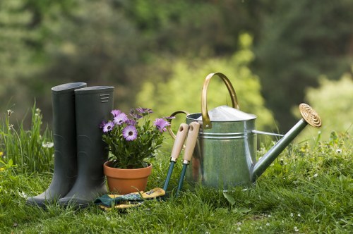 Expert gardeners working on garden transformation