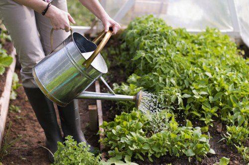 Professional gardeners maintaining a lush garden